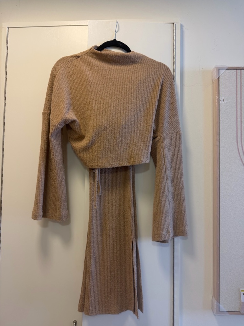 Something Navy Camel Ribbed Knit Crop Top & Midi Skirt Set